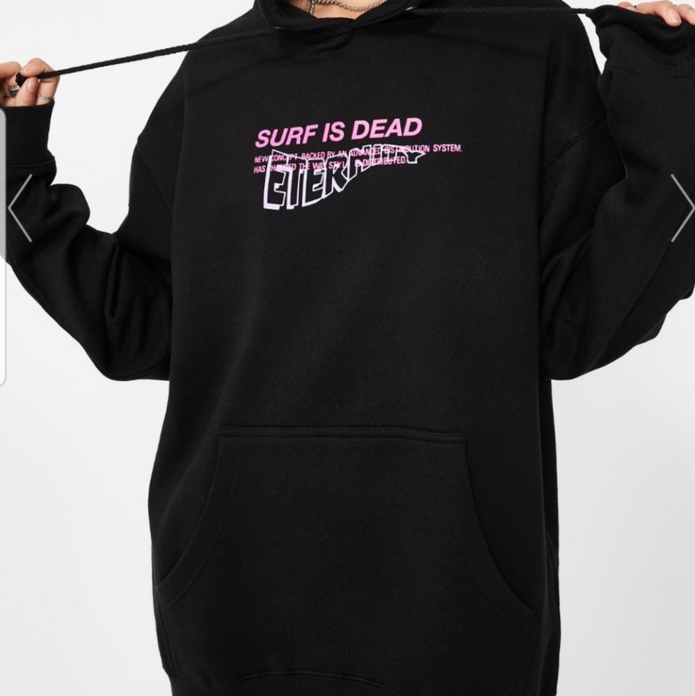 Black Oversized Graphic Skater Hoodie, Sz M